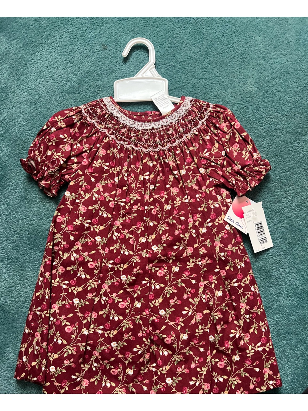 Petit Ami Burgundy Floral Smocked Girls Dress